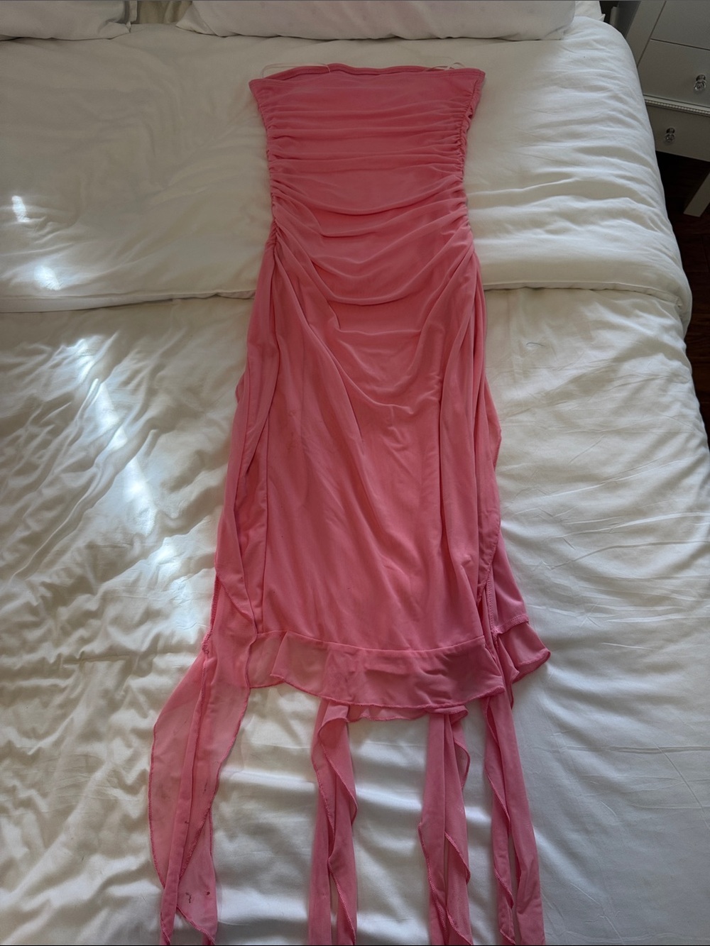 Strapless Pink Ruched Maxi Dress